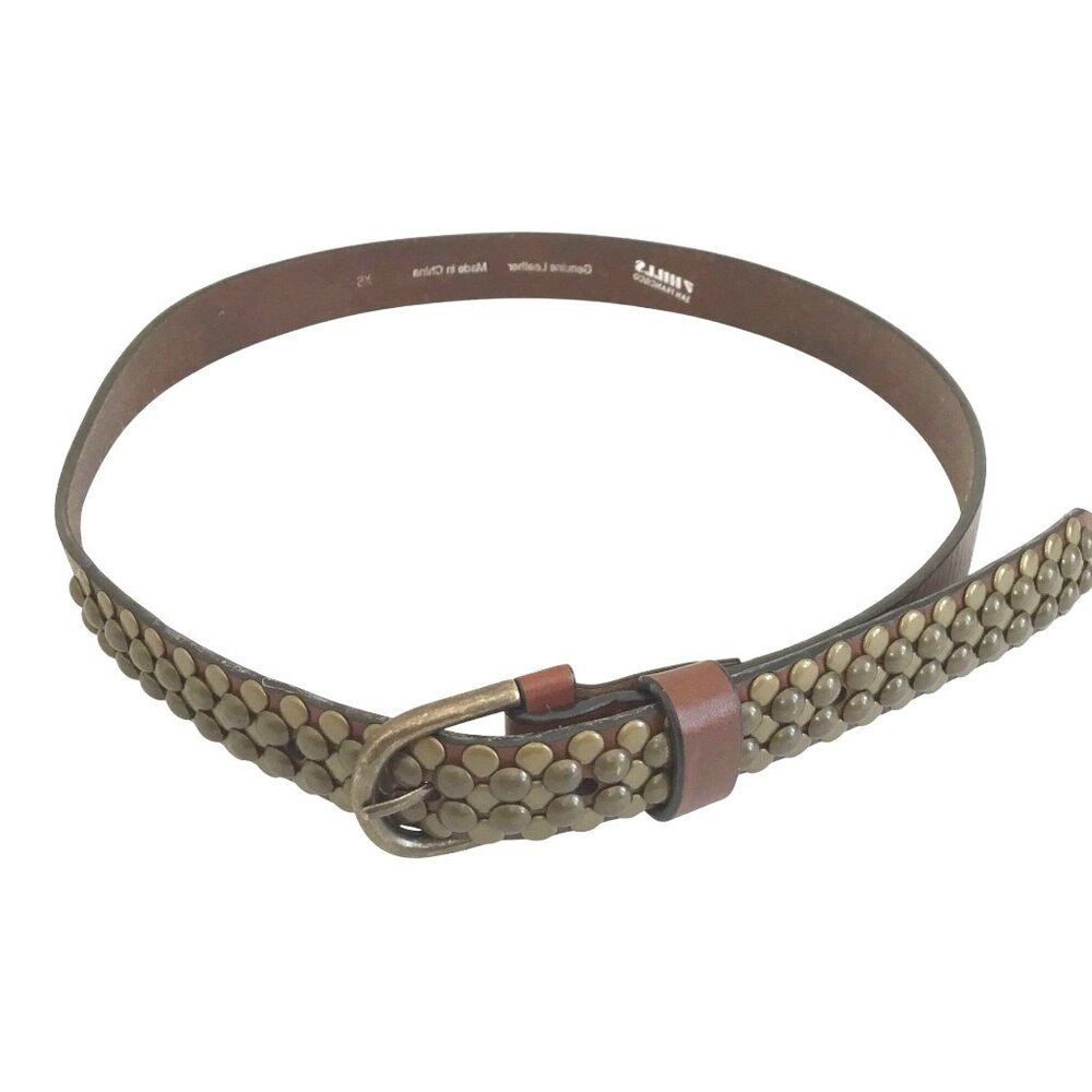 7 HILLS SAN FRANCISCO Women Leather Studded Belt Brass Buckle 28–33” S/M